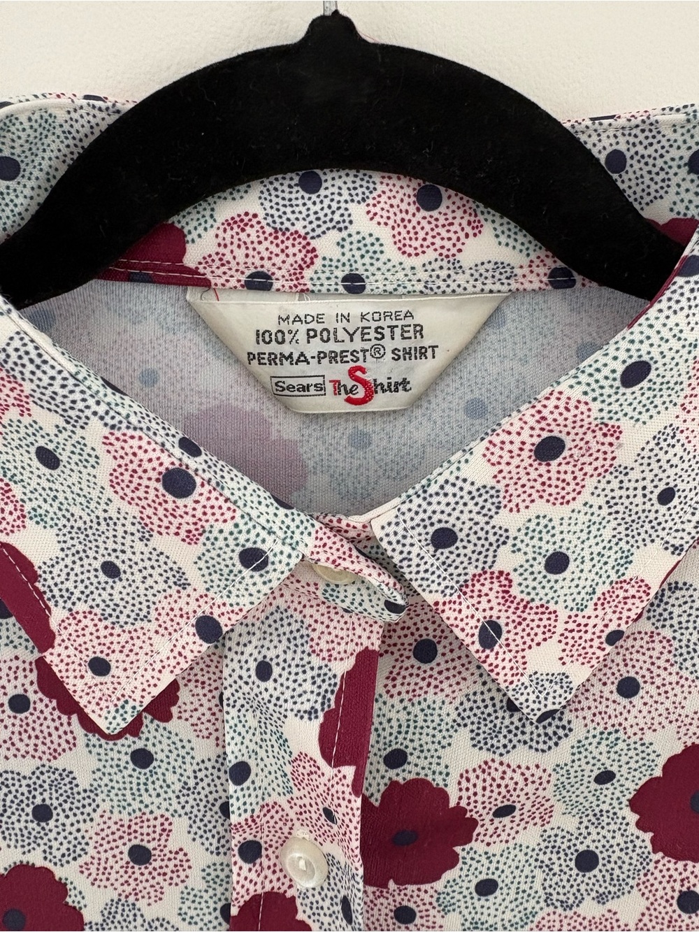 Vintage Polyester Floral Print Button Up Shirt 1970s - Picture 2 of 6